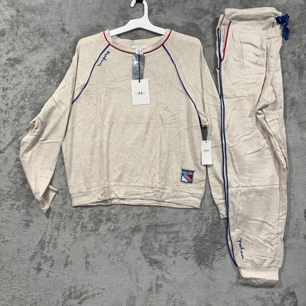 NWT WEAR by Erin Andrews New York Rangers Oatmeal Sweatshirt Jogger Lounge Set L